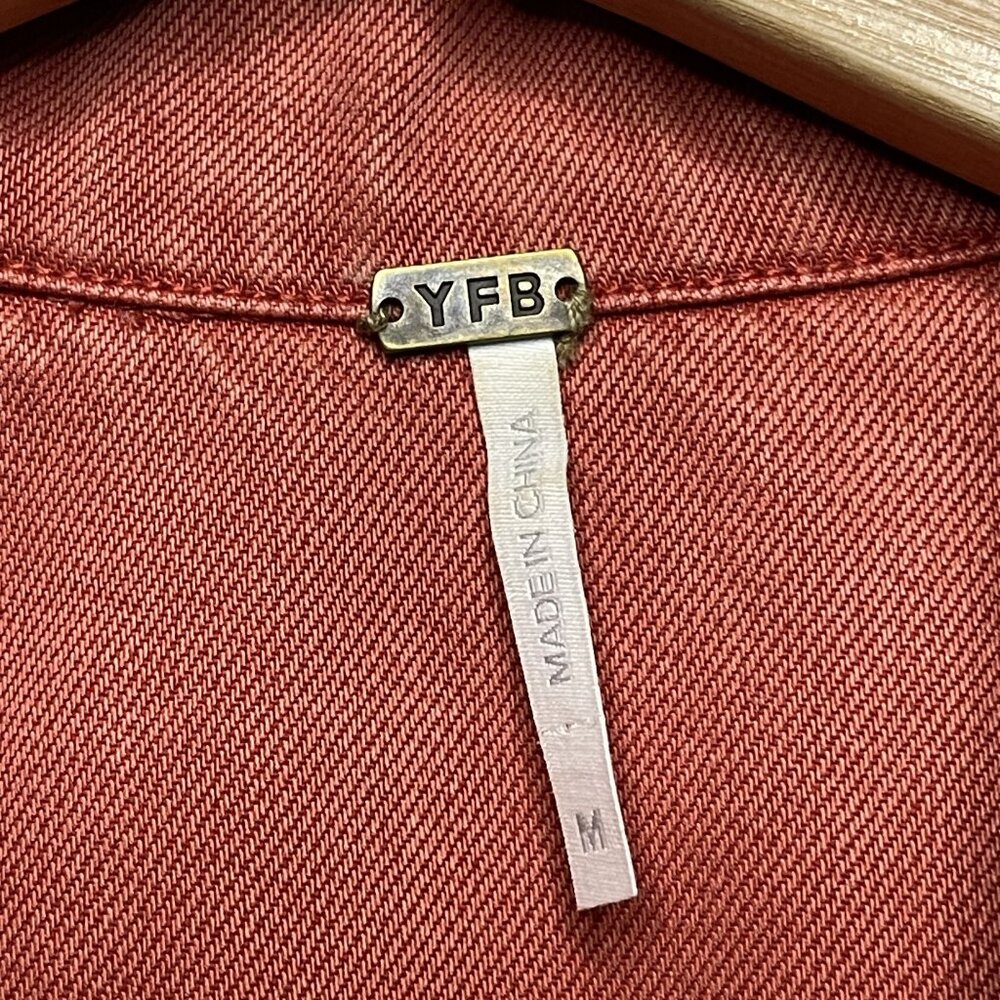 Young Fabulous Broke Rust Red Denim Moto Jacket M - Picture 2 of 5